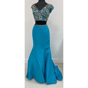 Sherri Hill Teal and Gold Prom Dress